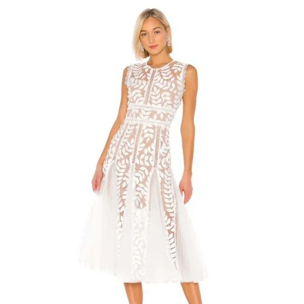 Bronx and Banco Saba Blanc Lace Midi-Dress Bridal Sleeveless White Nude Size 2
